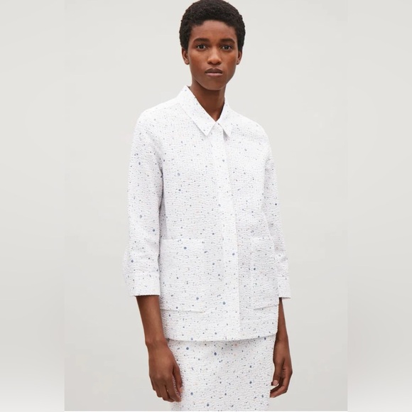 COS Aline Seersucker Shirt White Neutral Splatter Front Button Front - Picture 1 of 15